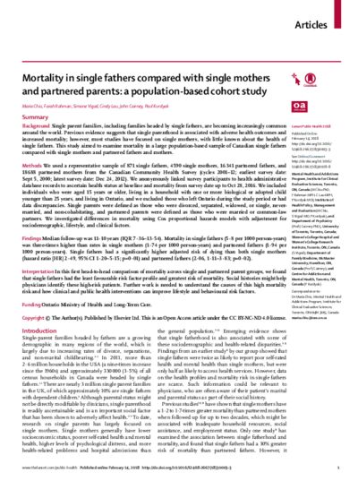 Anteprima Mortality in single fathers compared with single mothers